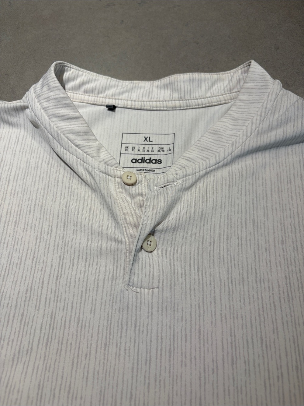 adidas Men's White Henley with Light Gray Pinstripes